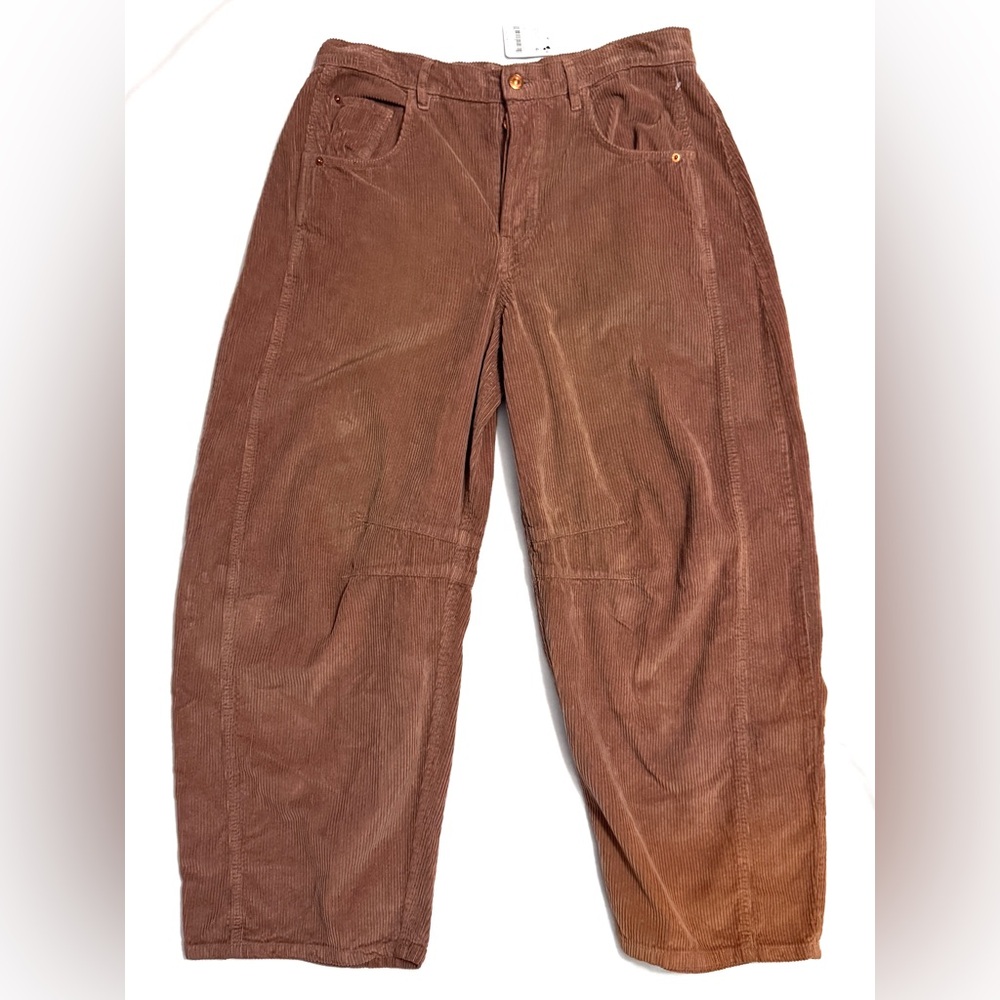 Free People We The Free Good Luck Mid-Rise Corduroy Barrel Jeans in Brown NWT - Picture 5 of 9
